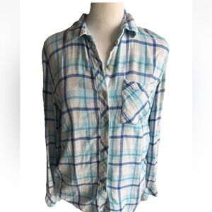 Women’s Gap Size Small Baby Blue Striped Soft Flannel Button Up